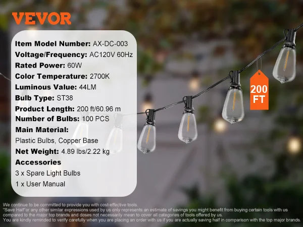 Bulb SucceBuy LED Outdoor String Lights 2700K Dimmable