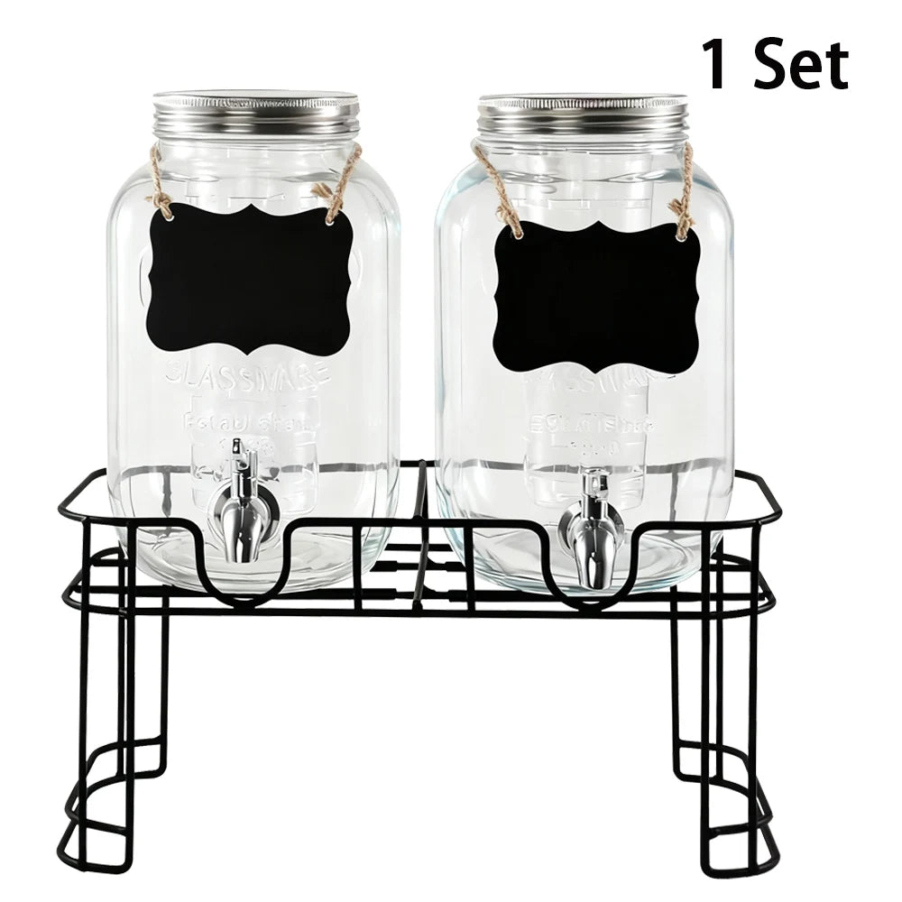 Two 1 Gallon Glass Drink Dispensers With Stand 304 Faucet