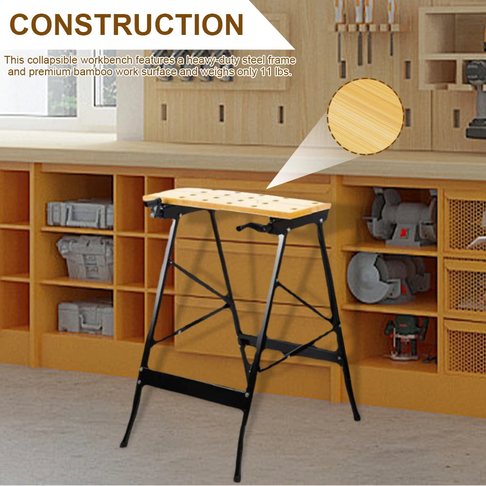 Folding Sawhorse Workbench With Measuring Ruler And Protractor