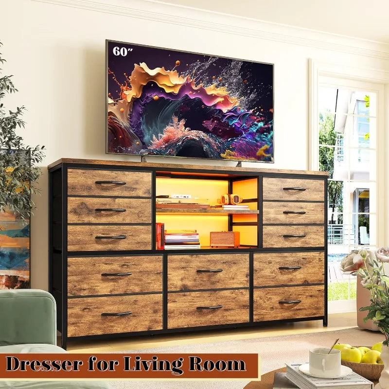 Hign-concerned Dresser With LED Lights And Outlets TV Stand
