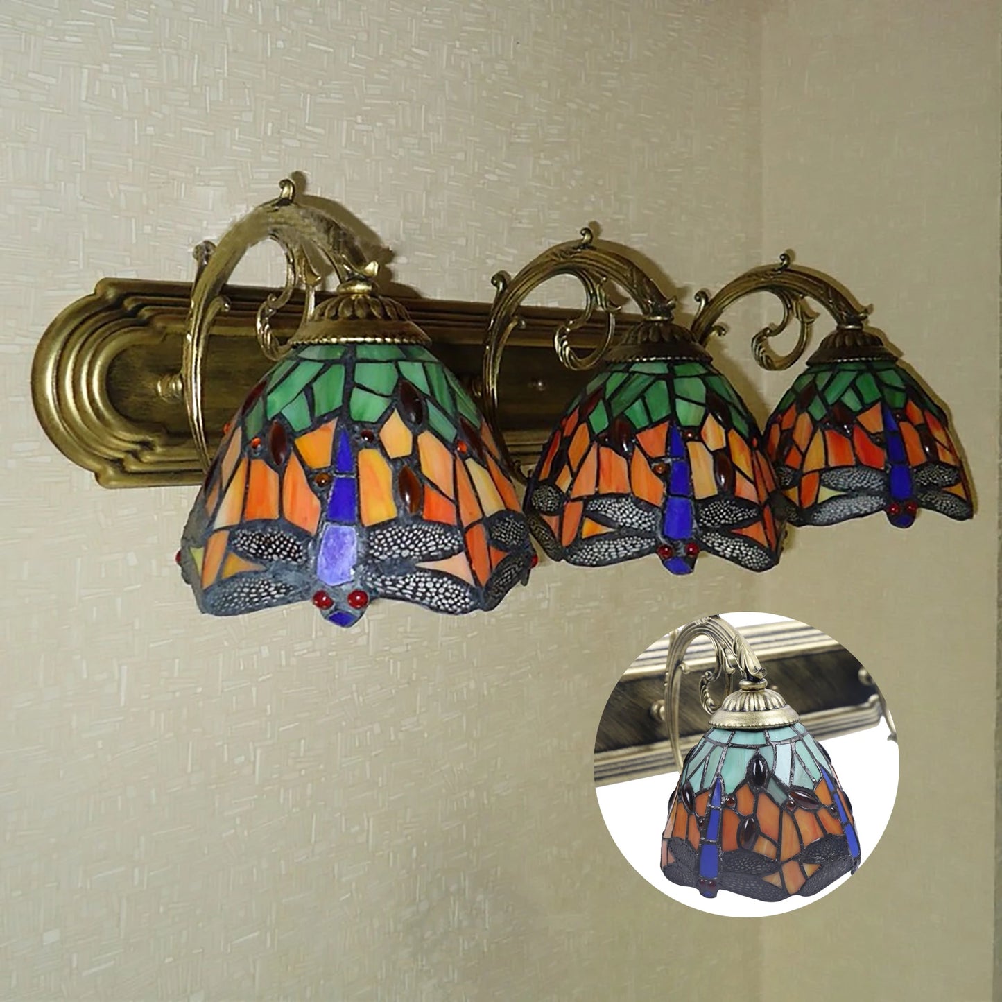 Dragonfly Three Light Wall Lamp With Glass And Metal Design