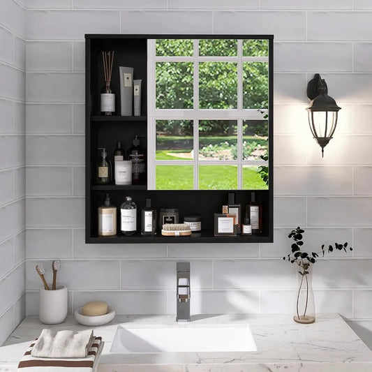 Color Bamboo Mirror Cabinet Wall Mounted Space Saver