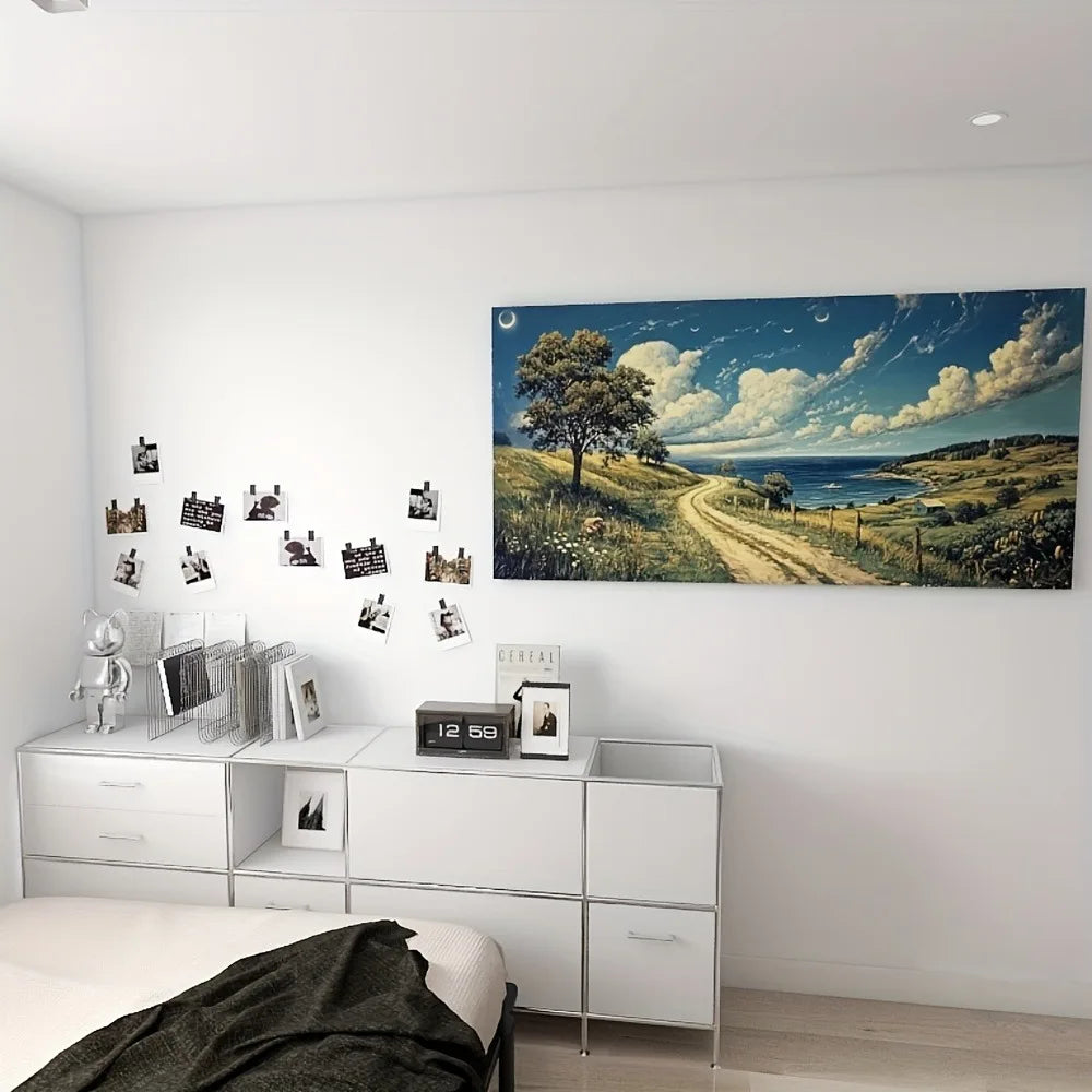 Hign Concerned Wheat Field Trail Pine Frame Landscape Art