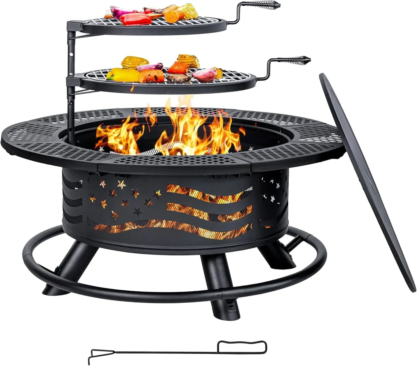 XMSJ Premium Fire Pit With 2 Cooking Grates Outdoor BBQ