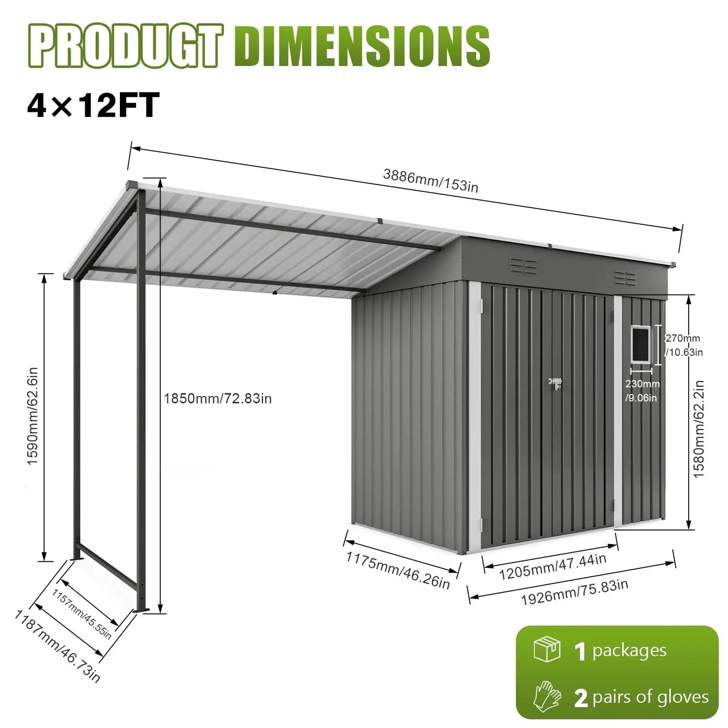 Outdoor Storage Shed Gazebo Combo Lean To Metal Tool Shed