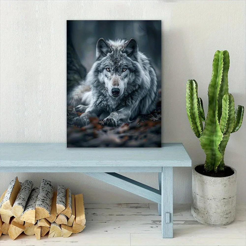 Hign-concerned Wolf Canvas Print Wood Framed Wall Art