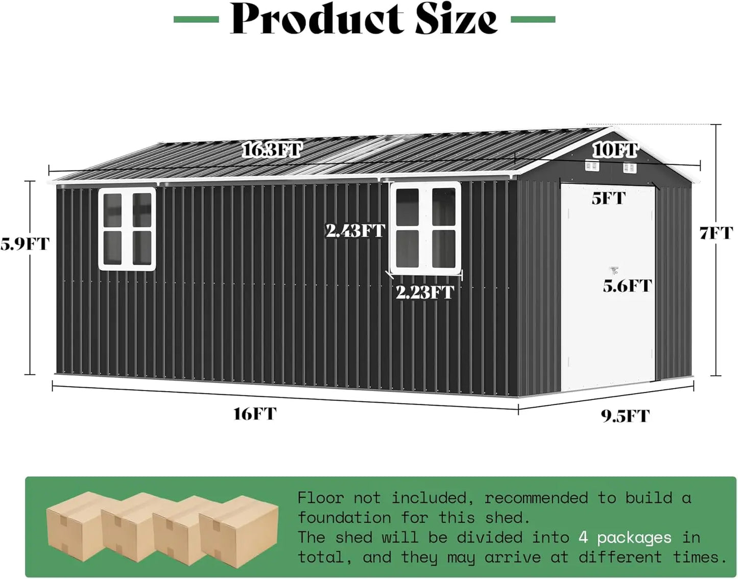 XMSJ Metal Storage Shed With Hinged Doors And Windows