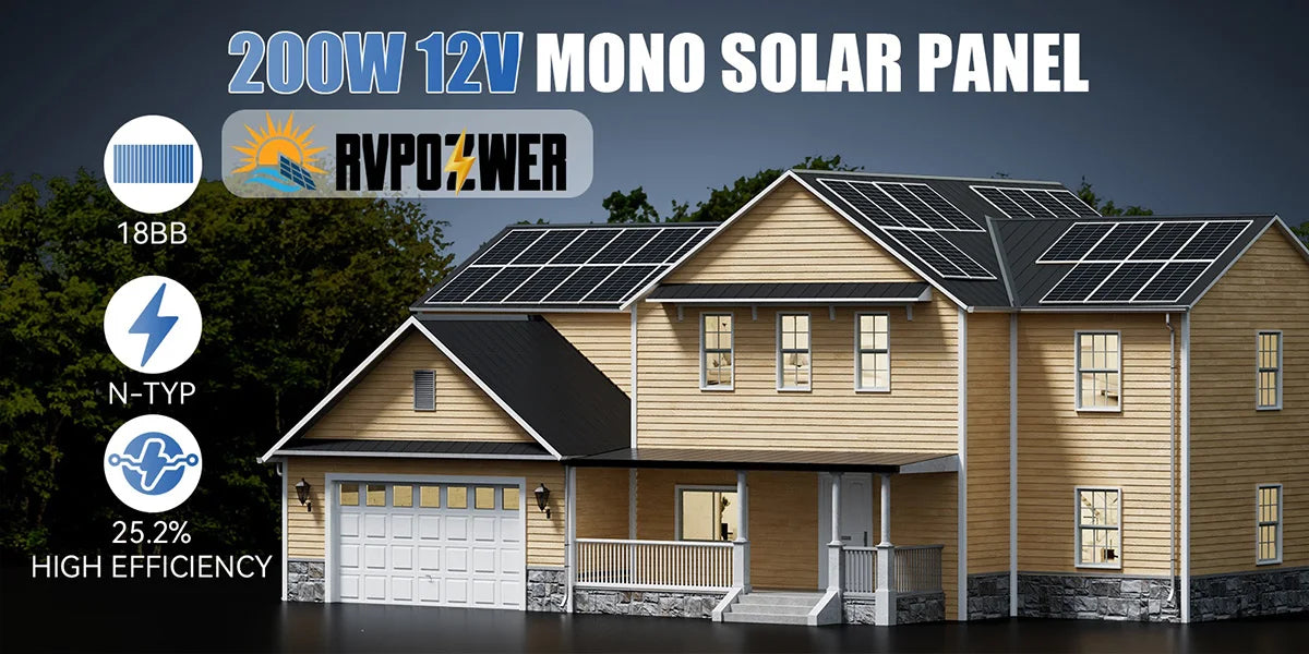 Rvpozwer 200W Mono Rigid Solar Panel for Off Grid RV