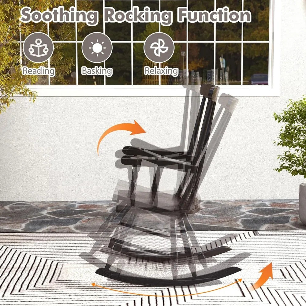 MKDK Patio Rocking Chair Solid Rubber Wood Frame Porch
