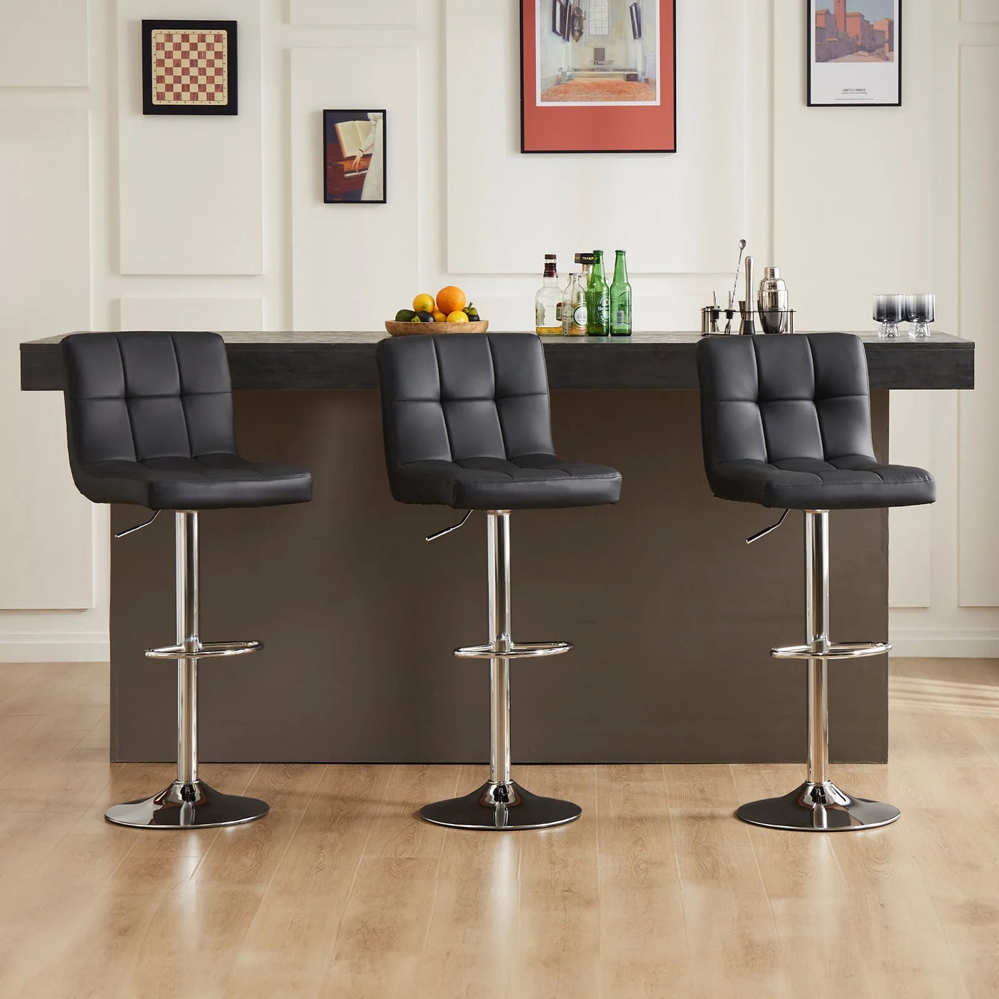 JHK PU Leather Bar Stools With Metal Frame Upholstered Backrest