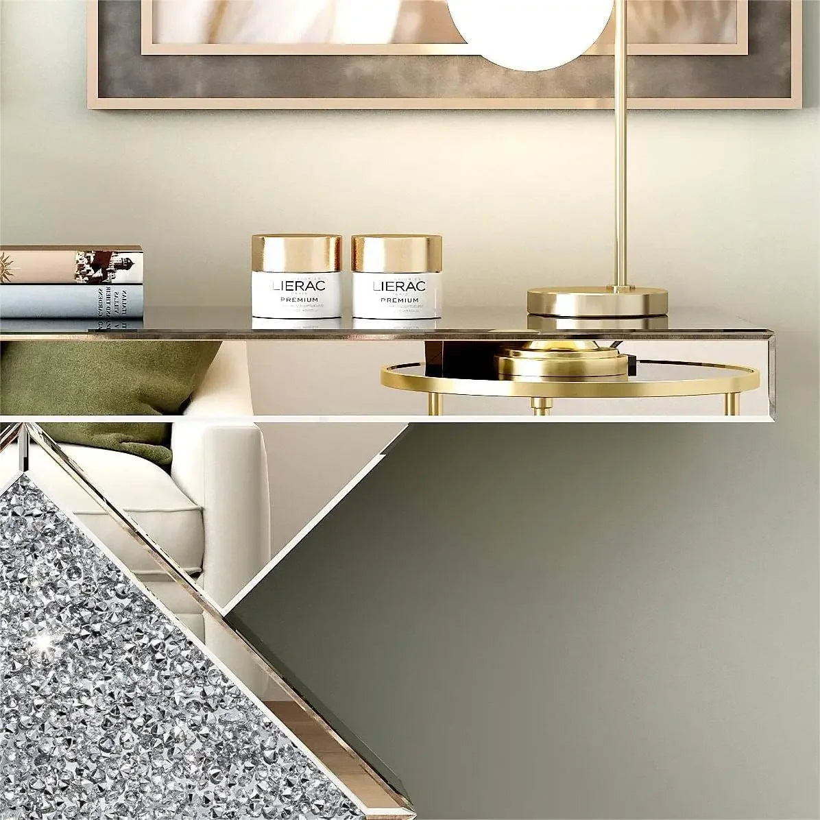 SHYFOY Mirrored Console Table With Diamond Shaped Accent For Foyer