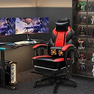 Gaming Chair With Footrest And Massage Lumbar Support