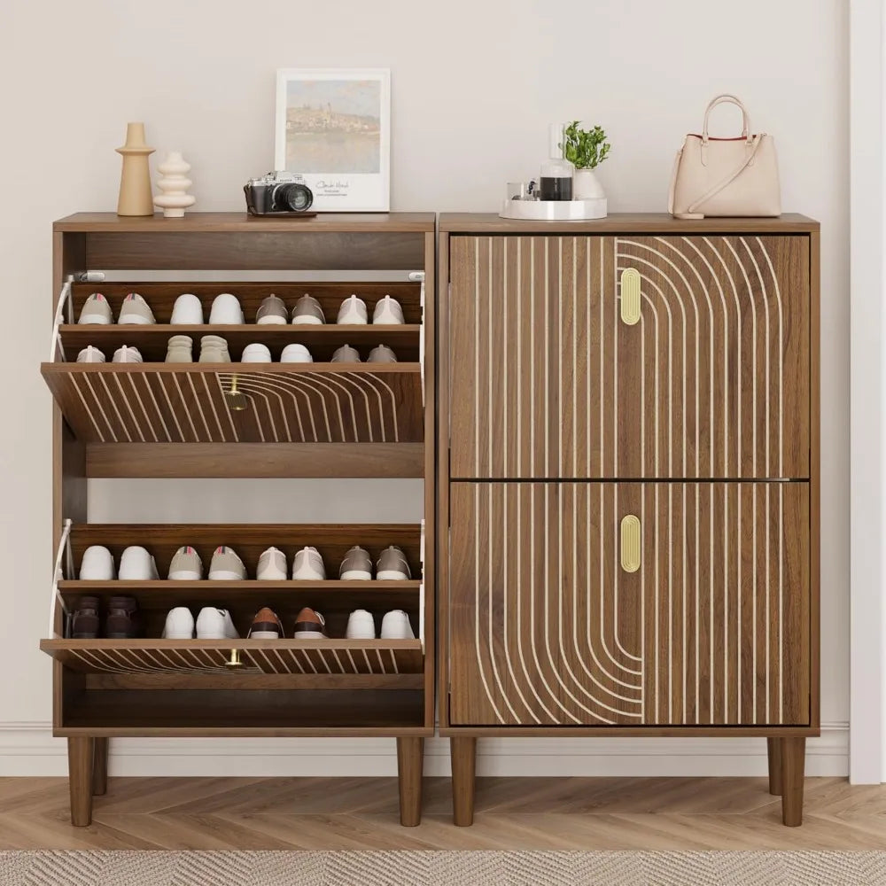 Shoe Cabinet With 2 Flip Drawers Freestanding Organizer