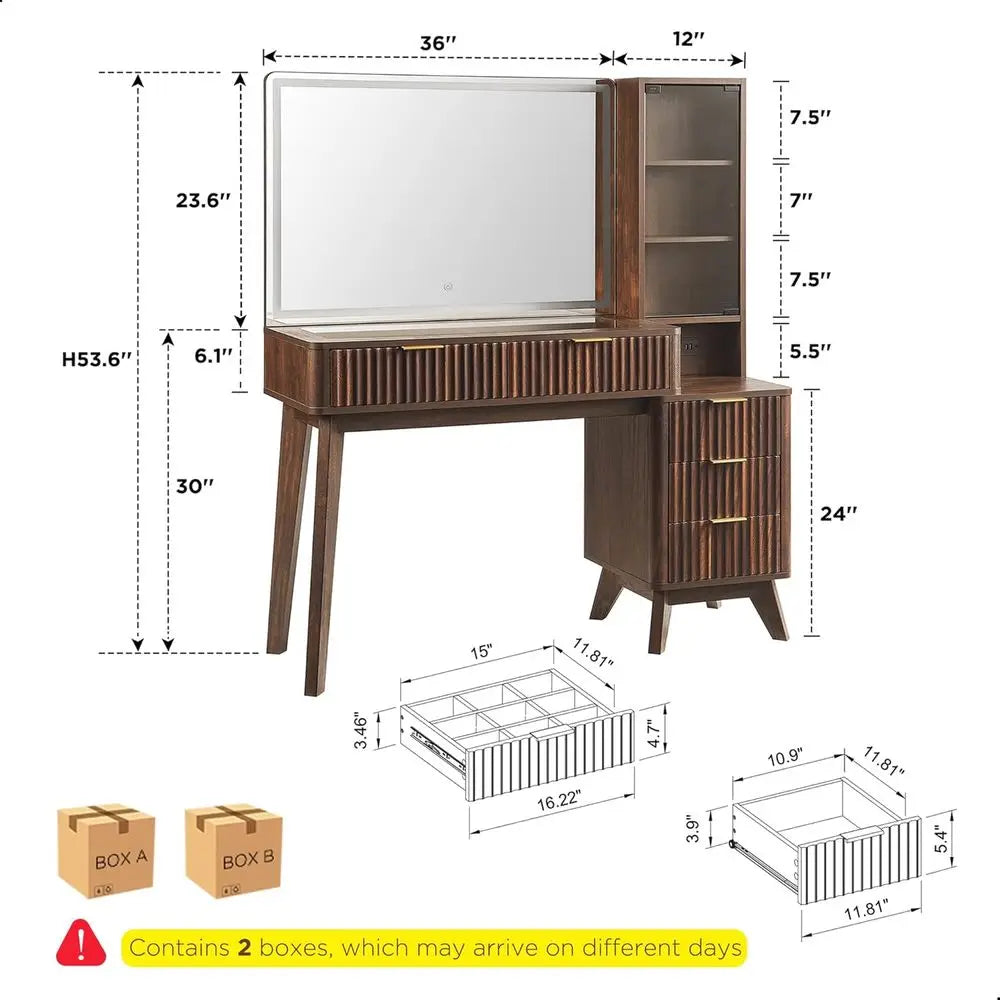 Makeup Vanity Desk With Illuminated Mirror Five Drawer And Charging Station
