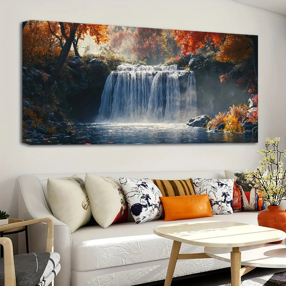 Hignconcerned Pine Wood Frame Wall Art Forest Waterfall