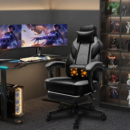 Gaming Chair With Footrest And Massage Lumbar Support