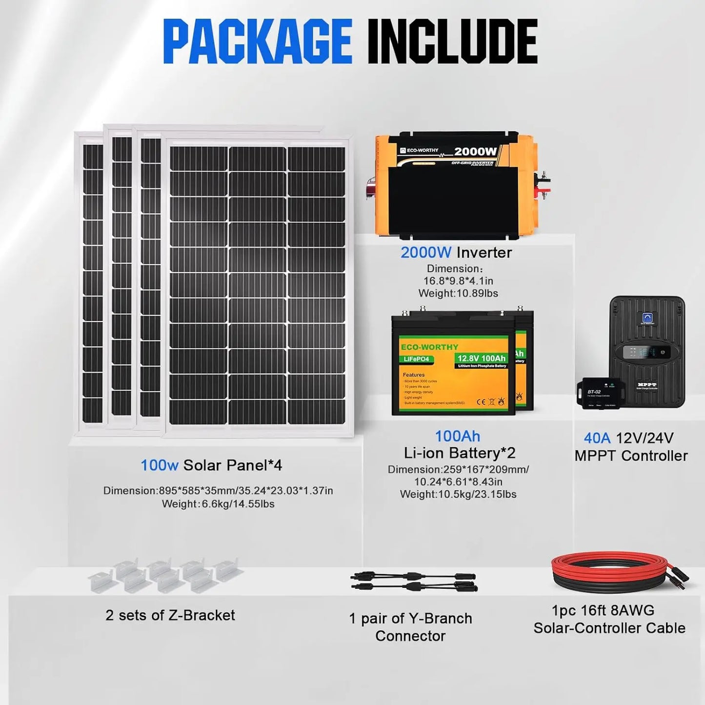 Eco-Worthy RV Solar Kit 4x100W Panels MPPT Battery