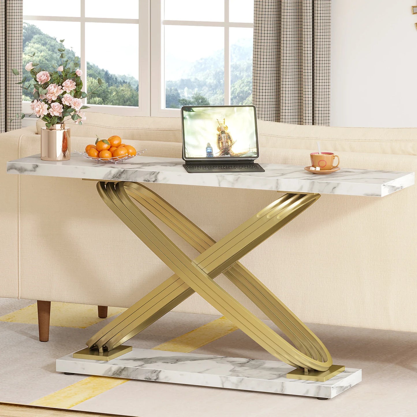Tribesigns Modern Console Table With Faux Marble Finish For Entryway