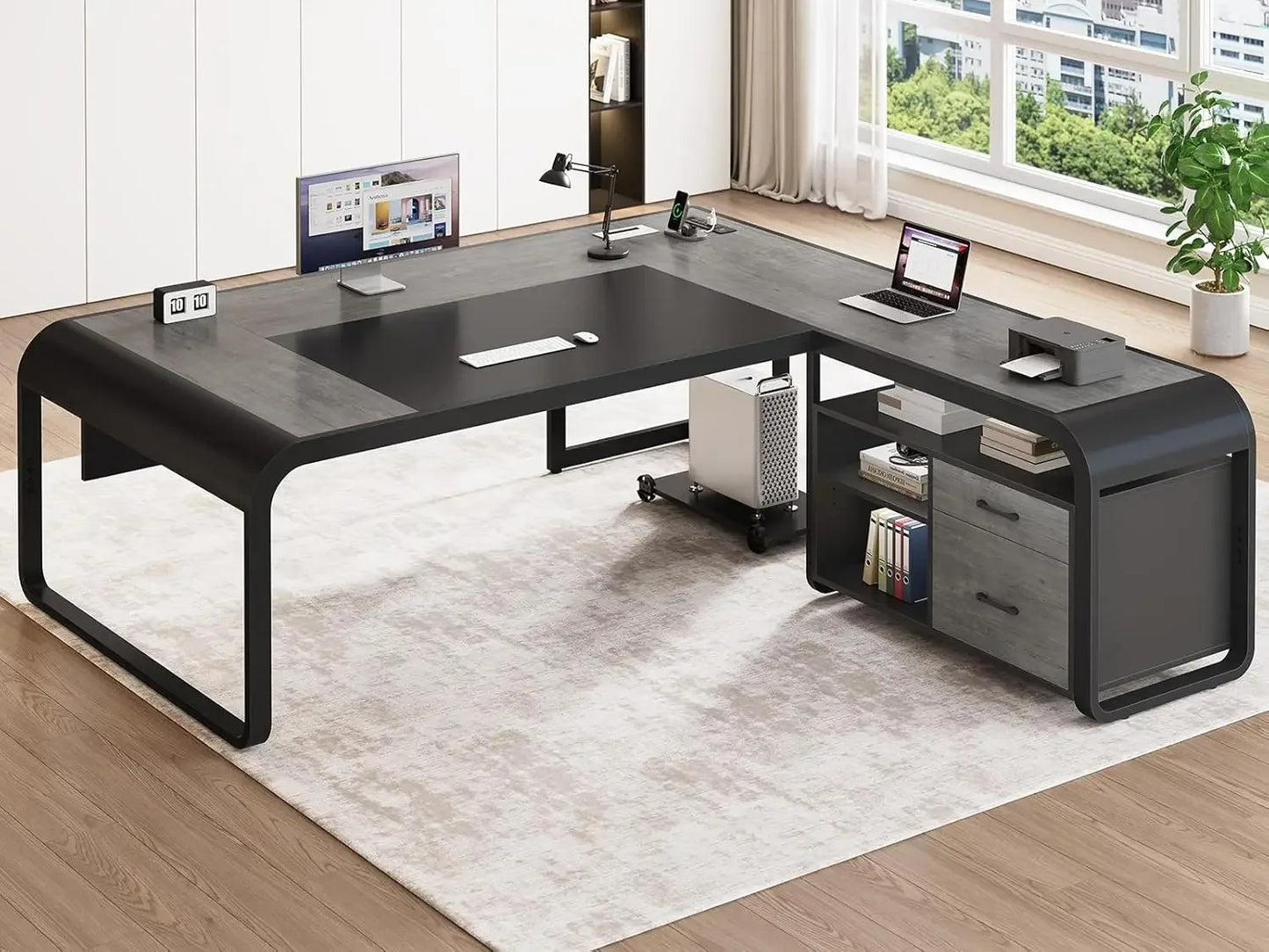 XMSJ L Shaped Executive Desk With Drawers Office Desk