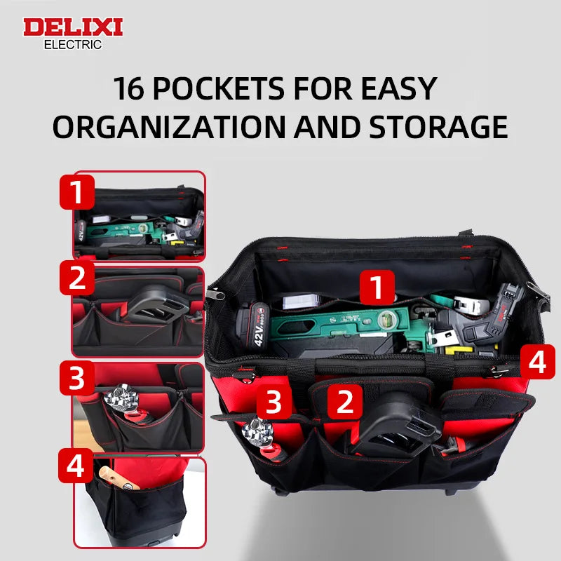 Delixi Electric Pull Rod Tool Bag With Multi Pocket Trolley