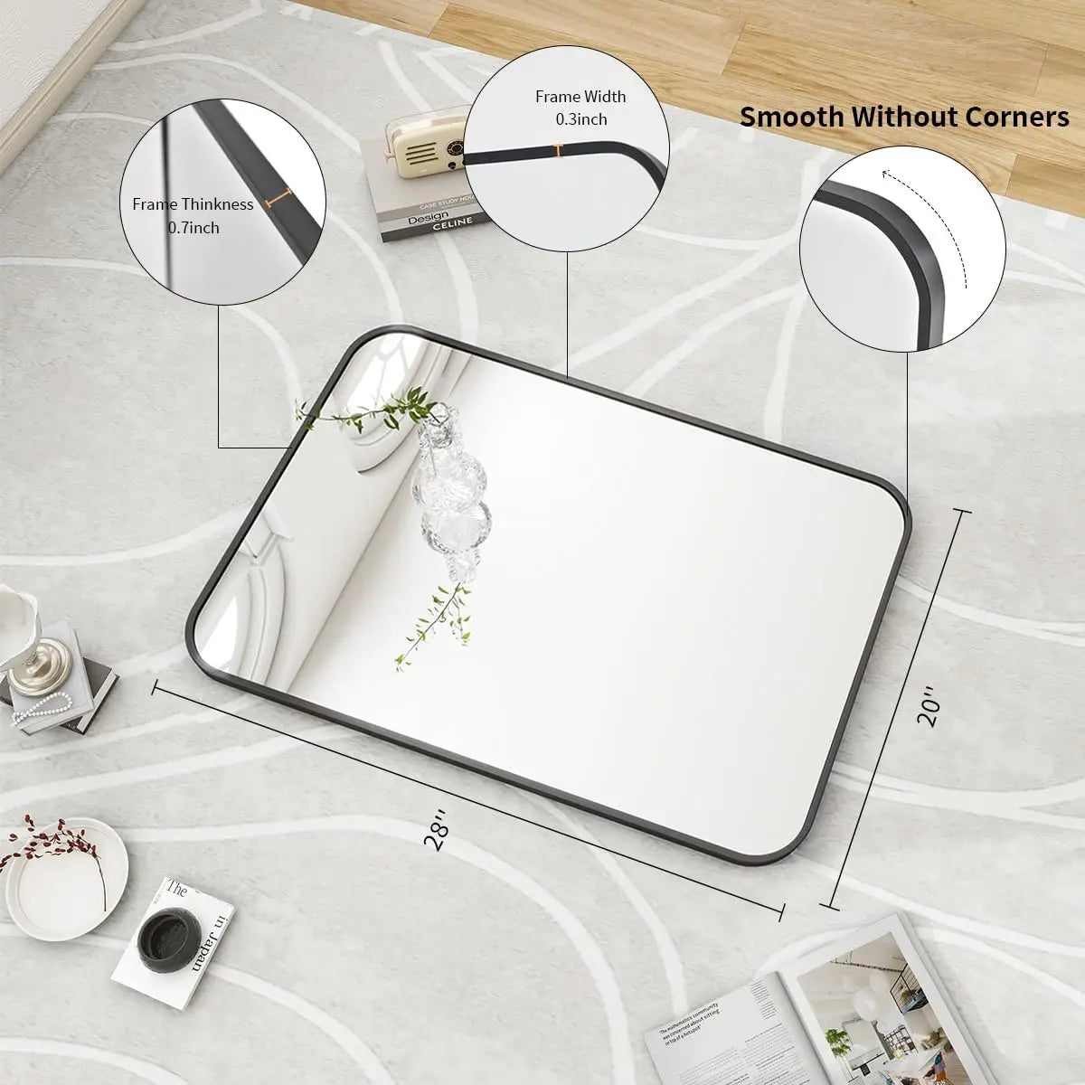 Beautypeak Aluminum Frame Wall Mounted Bathroom Mirror