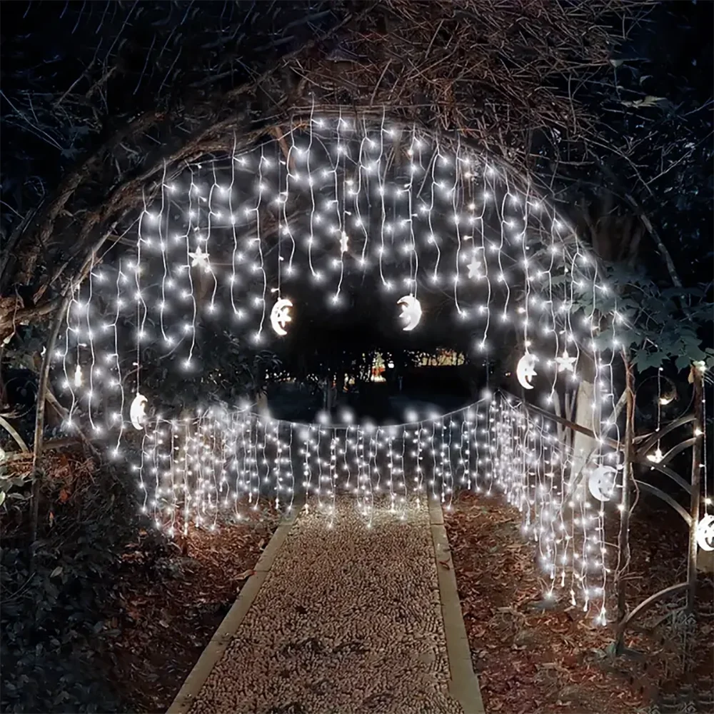 Welpur Solar Icicle Curtain Lights Waterproof 8 Modes