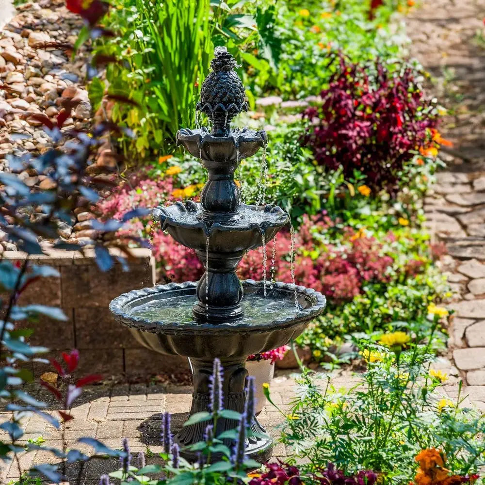 Three Tier Electric Water Fountain With Pine Topper For Garden