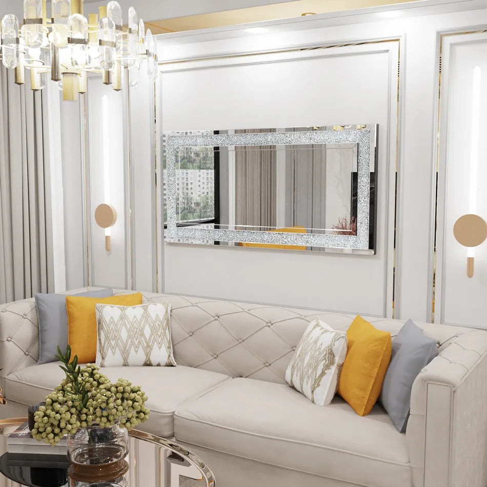 LUVODI Rhinestone Frameless Vanity Mirror Wall Mounted
