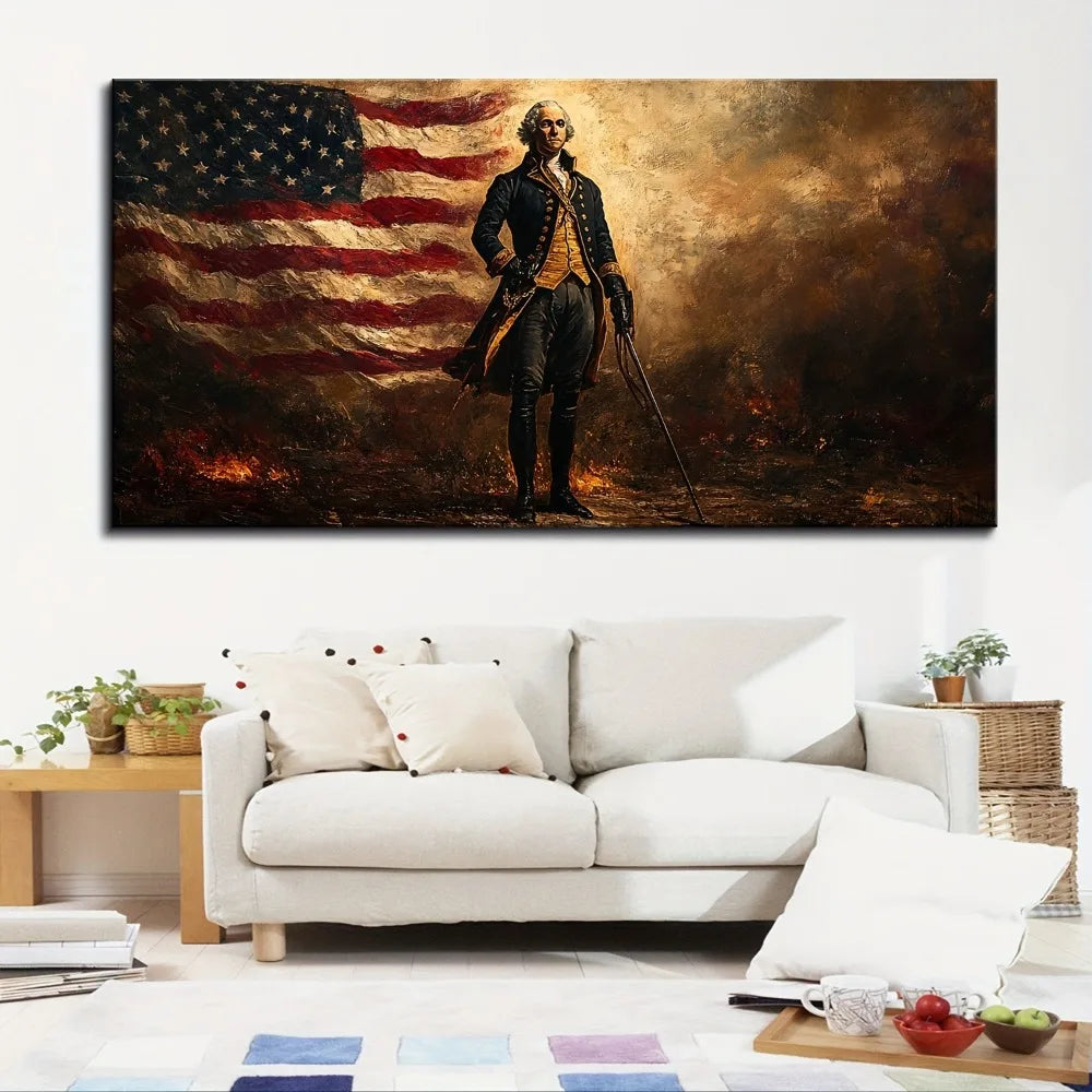 Hign-concerned George Washington American Flag Painting