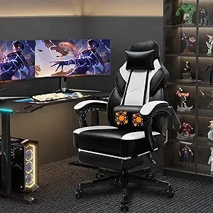 Gaming Chair With Footrest And Massage Lumbar Support