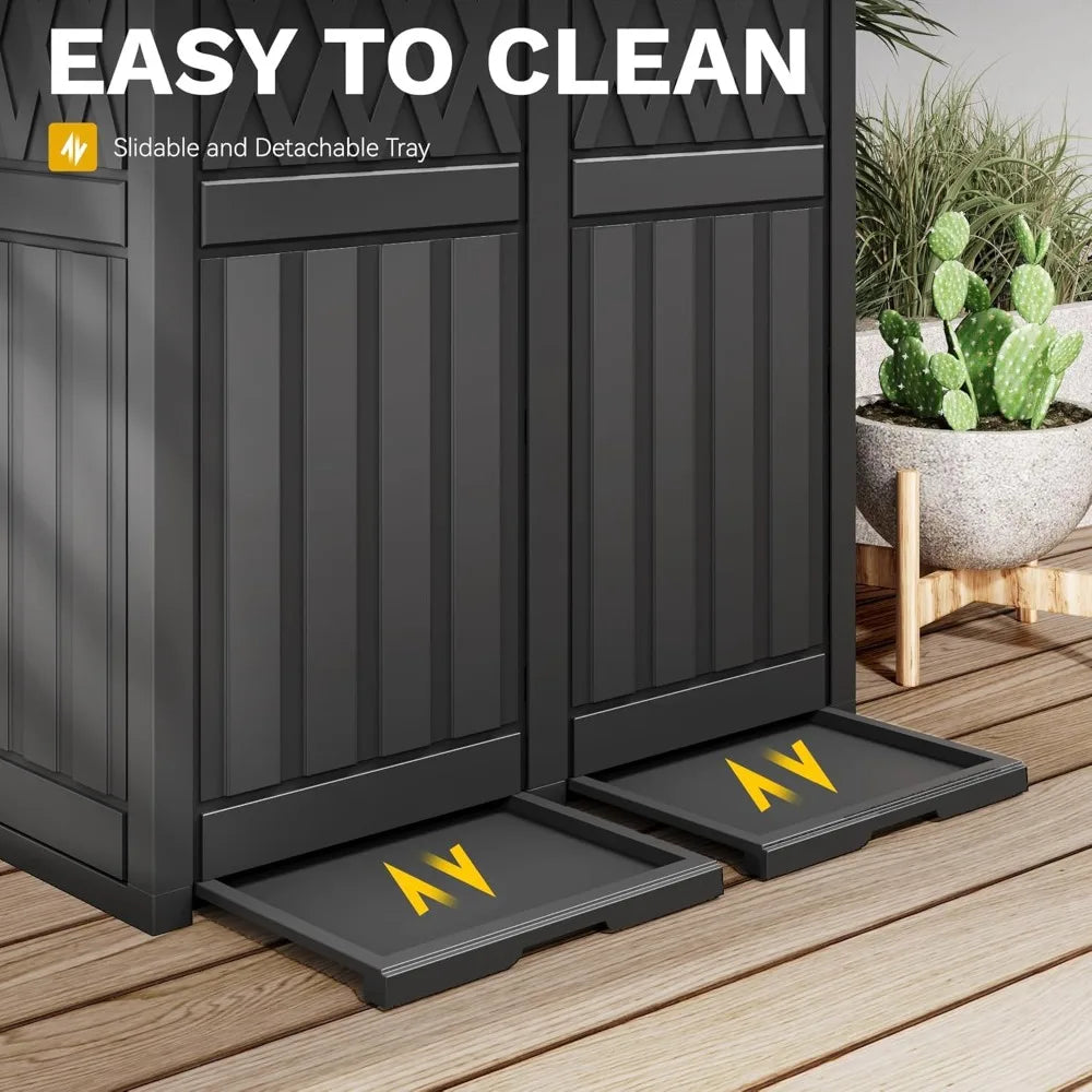 66 Gallon Double Bin Outdoor Trash Can With Tiered Lid