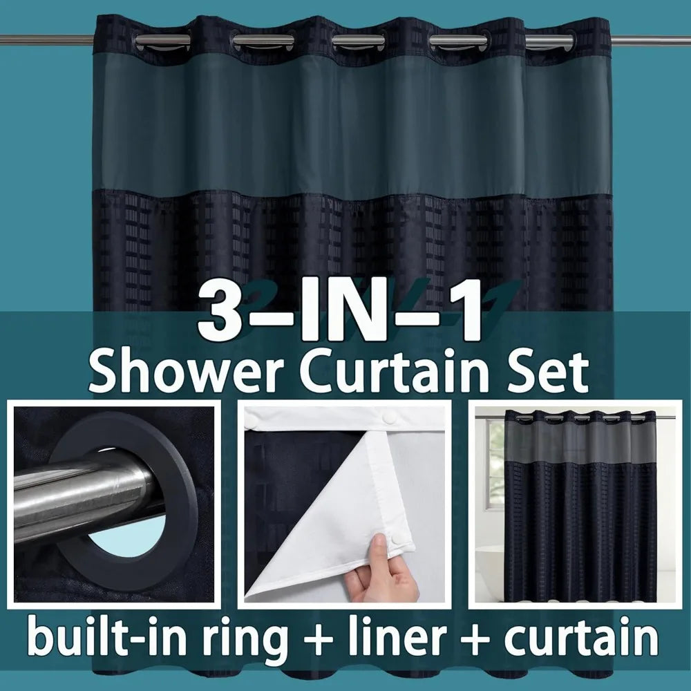 Checkblack Extra Wide Shower Curtain With Snap In Liner