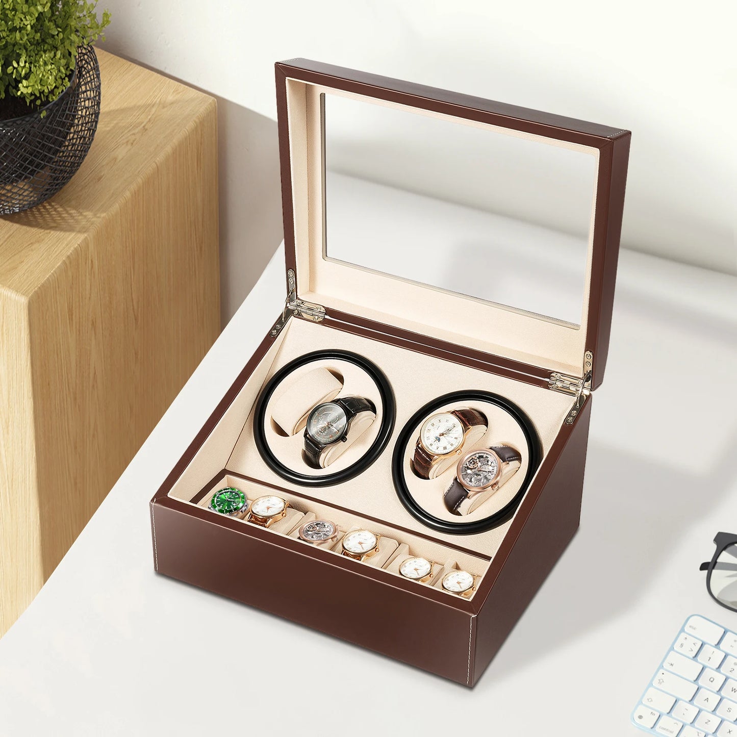 Watch Winder Automatic Rotation Velvet Display Box