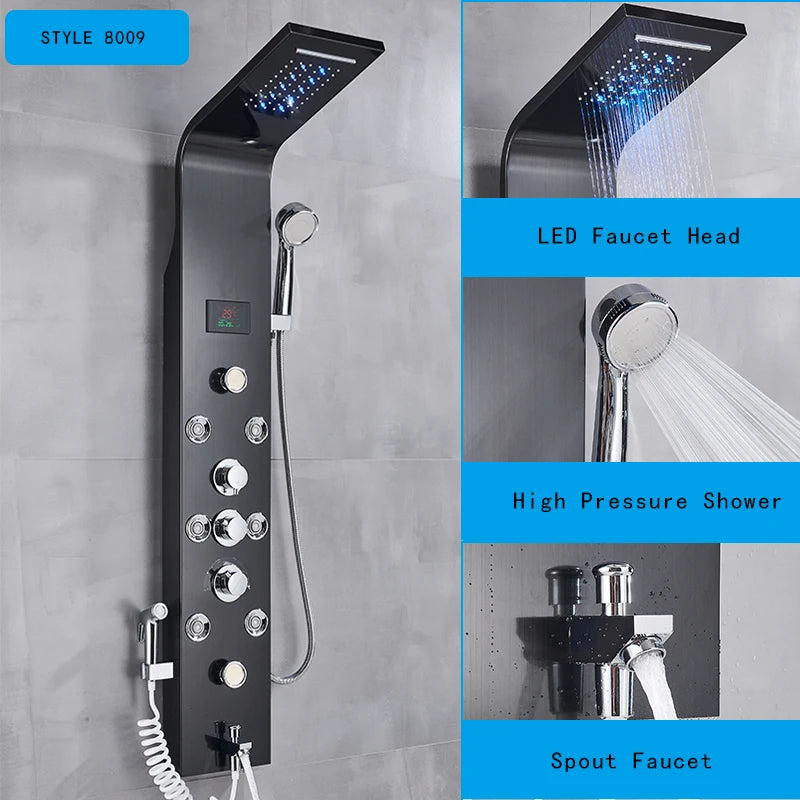 MYQualife LED Rainfall Waterfall Shower Panel System