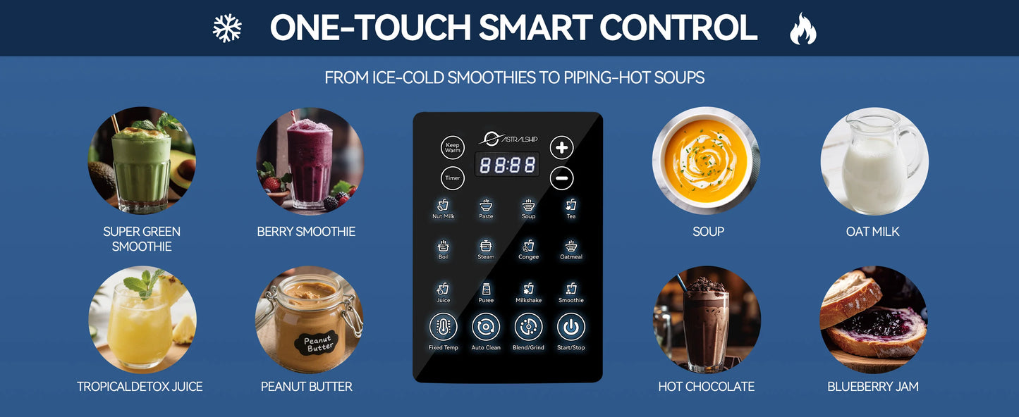 Astralship ASH01-B 1500W High Speed Countertop Blender 14 Presets Auto Clean