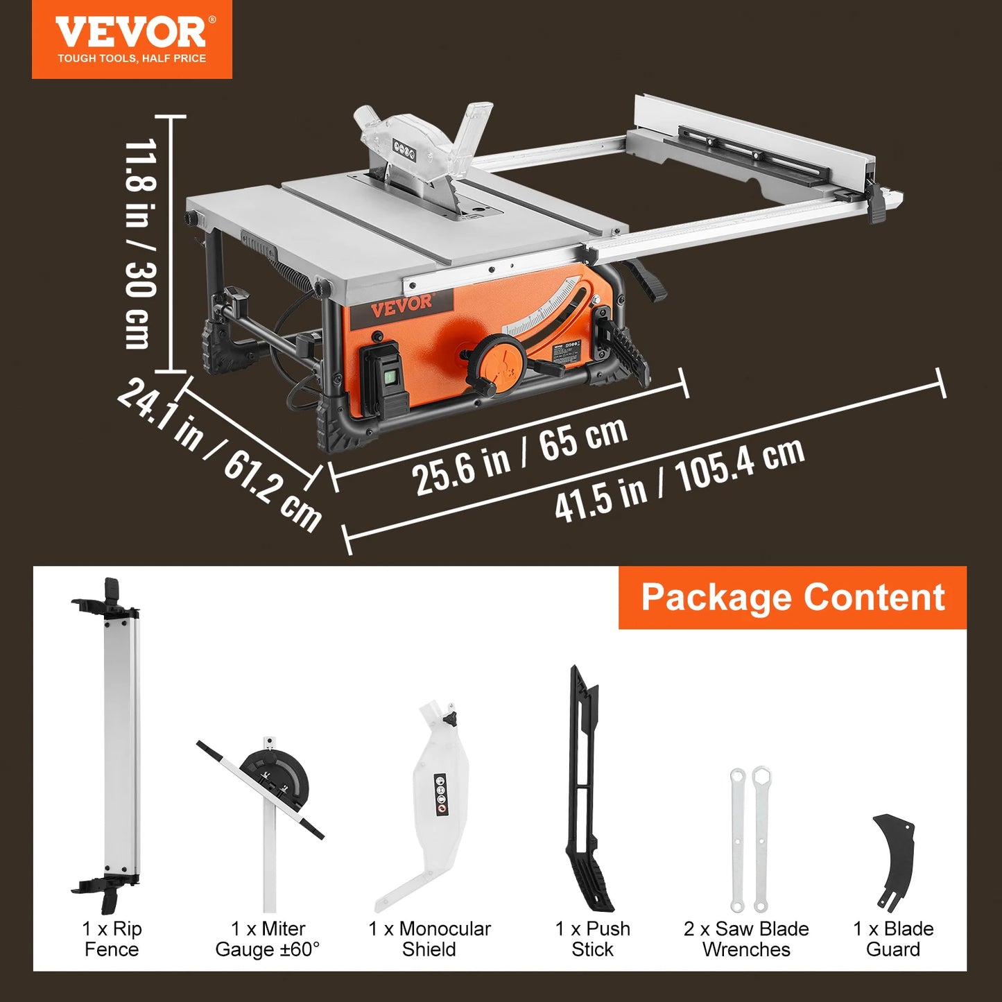 VEVOR Jobsite Table Saw 15 Amp Portable for DIY Woodworking