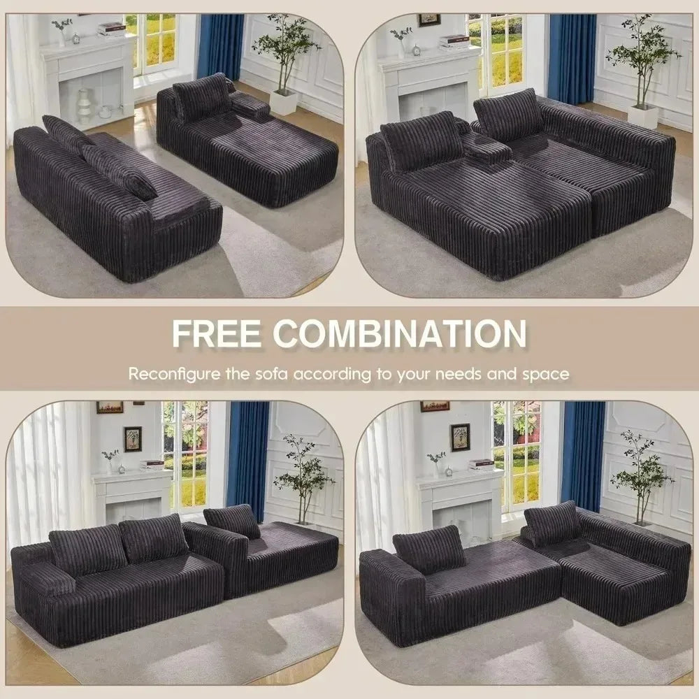 HUANZHUANG Modular L Shaped 3 Seat Sectional Sofa With Memory Foam Storage