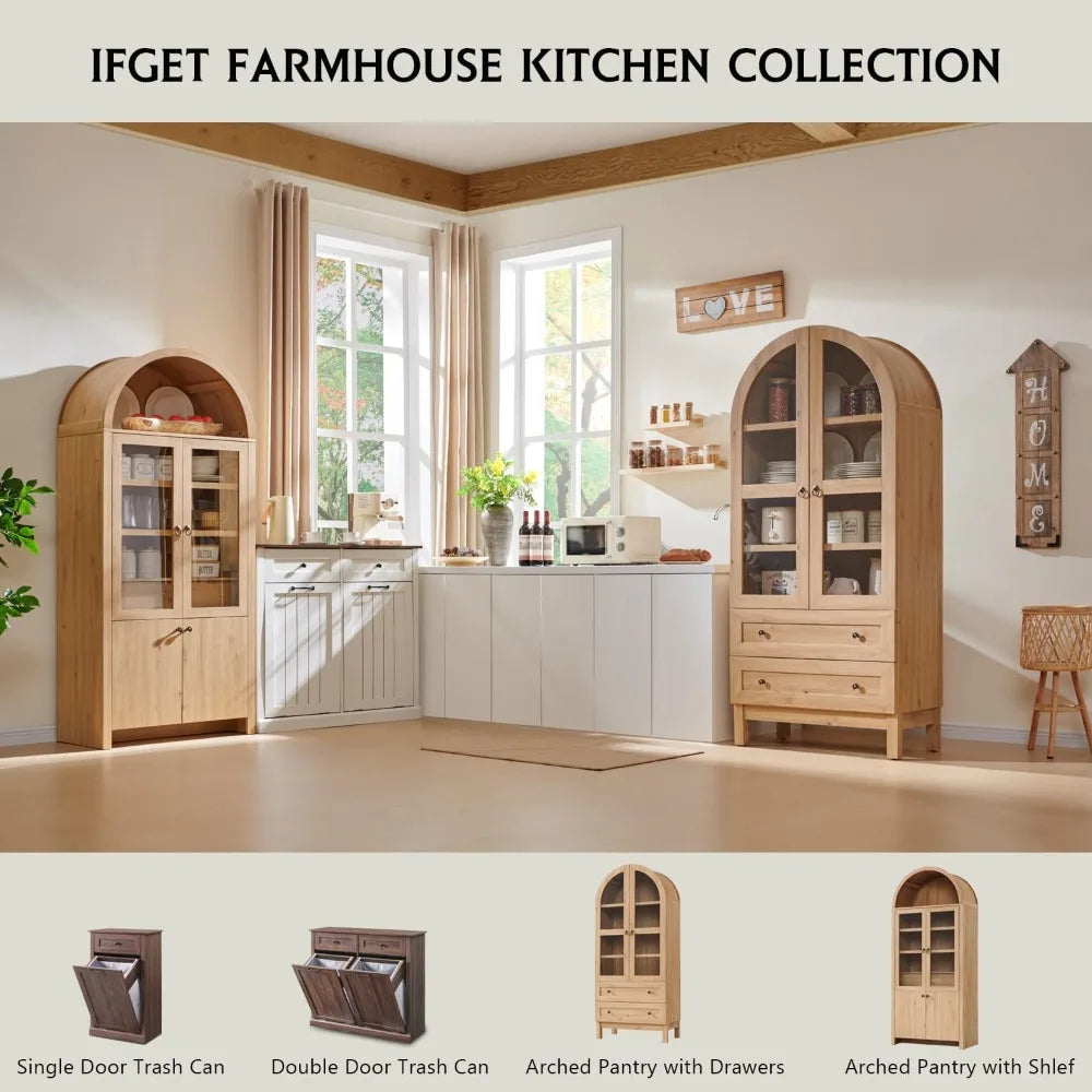 Ticify Kitchen Pantry Farmhouse Wood Cabinet 2 Drawers