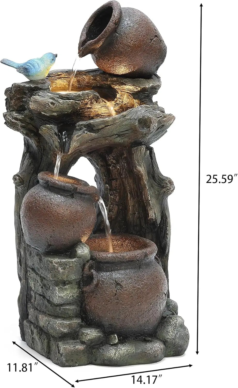 Outdoor Water Fountain Cascading Lights Rustic Garden Decor