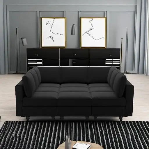 Modular Velvet Sectional Sofa With Ottomans Sleeper Chaise Storage