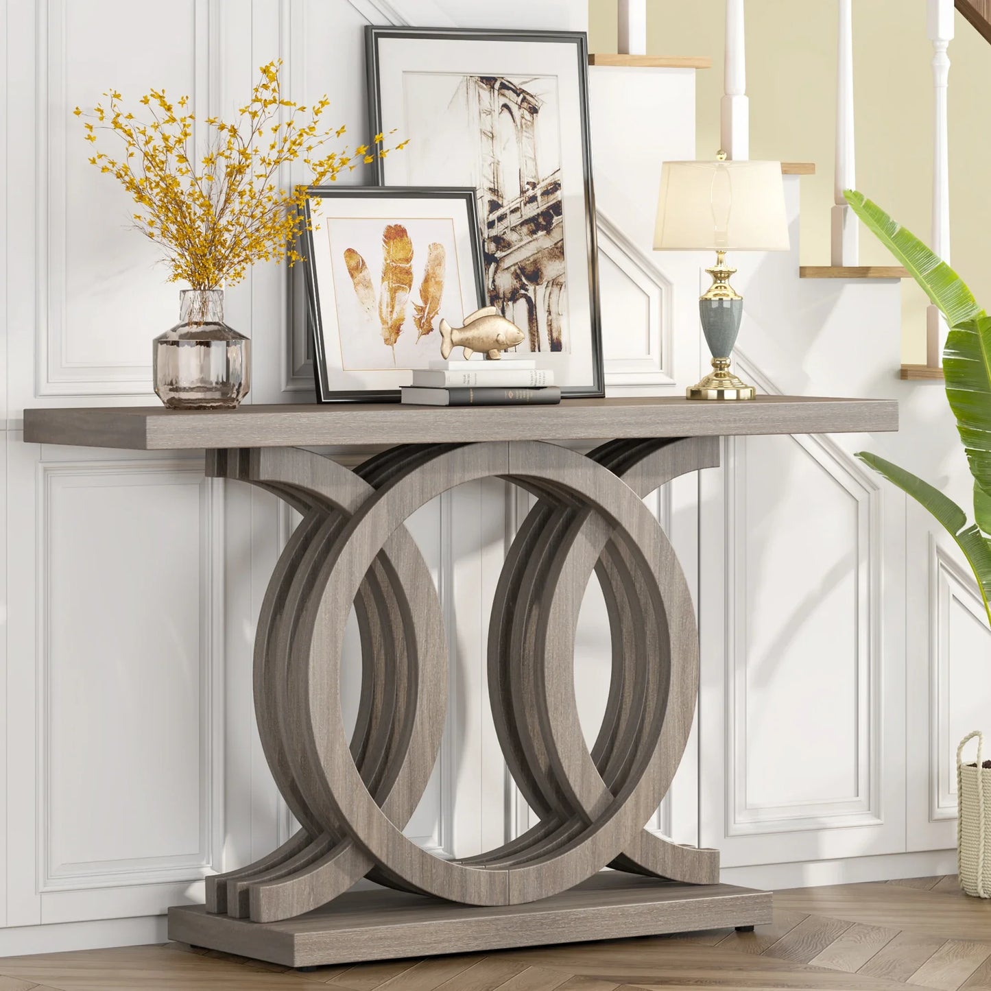 Tribesigns Modern Farmhouse Console Table With Geometric Base For Hallway