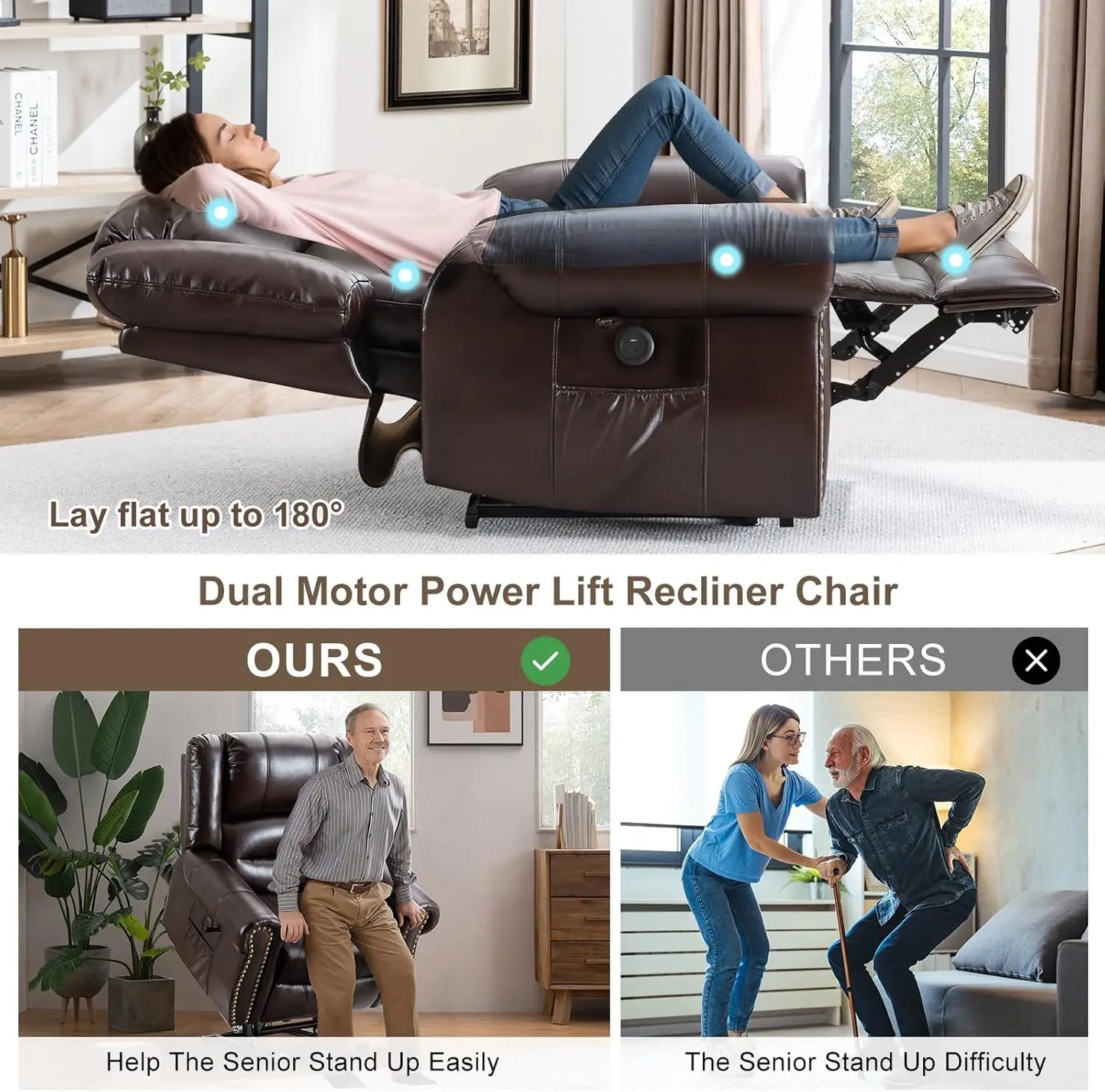 XMSJhign Dual Motor Lay Flat Lift Chair For Seniors