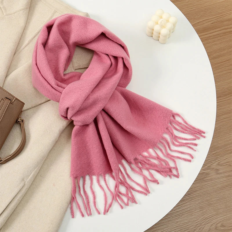 Runmeifacn Warm Cashmere Scarf For Women Solid Knit Wrap
