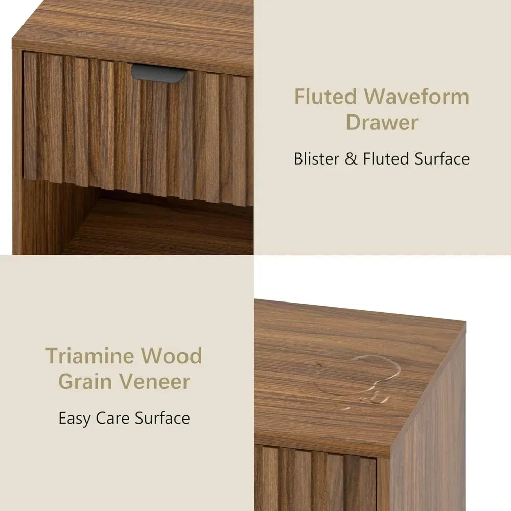 ANGDUO Fluted Nightstand With Drawer And Open Storage