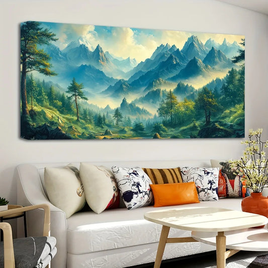 Hign-concerned Pine Frame Canvas Mural Misty Mountains