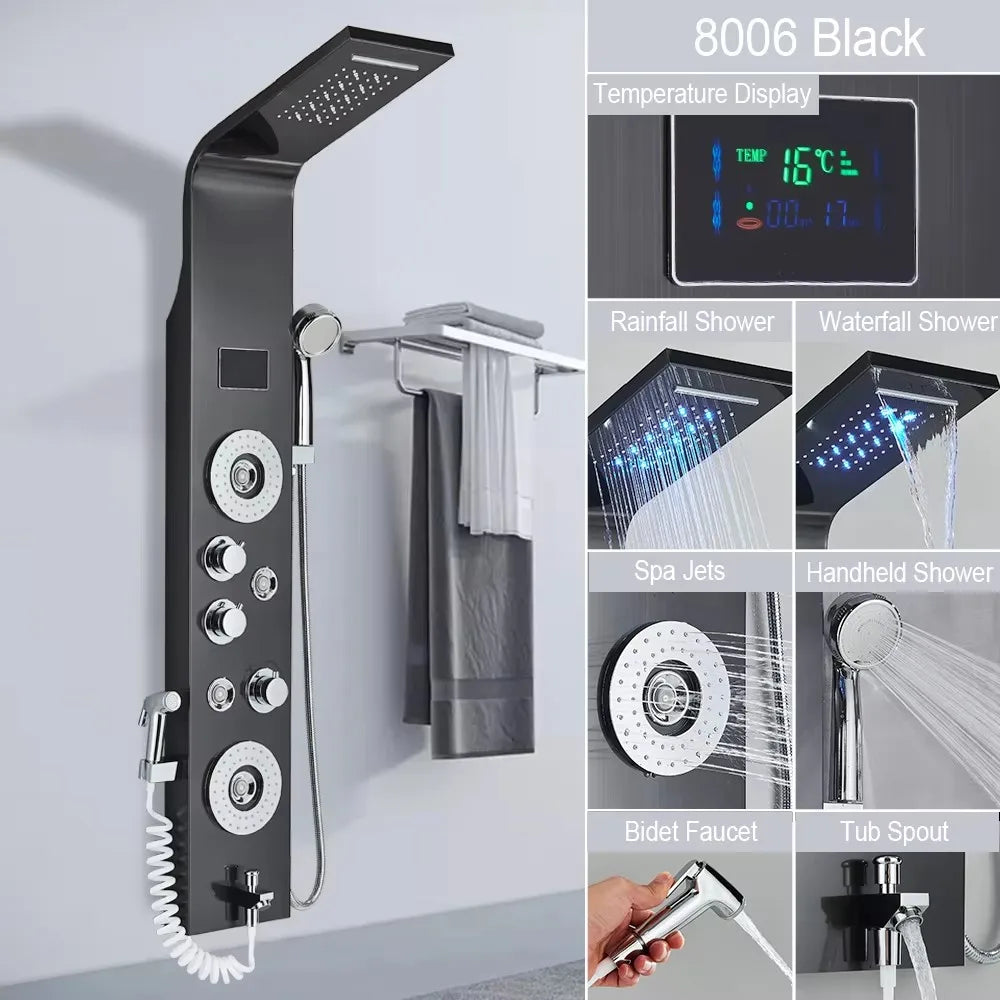 MYQualife LED Rainfall Waterfall Shower Panel System