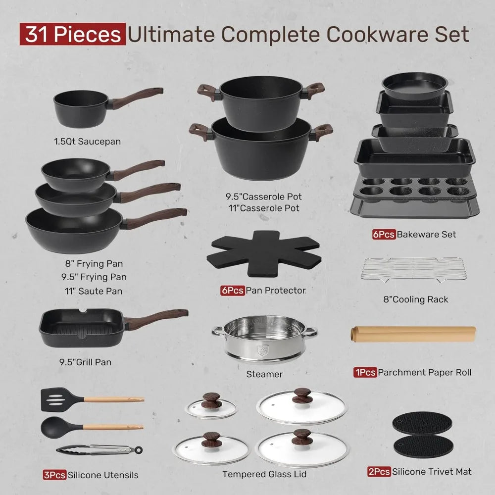 Iosn Pots And Pans Set Nonstick 31 Piece Cookware Bundle