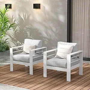 Two Piece Aluminum Patio Armchairs Set Outdoor All Weather Cushions