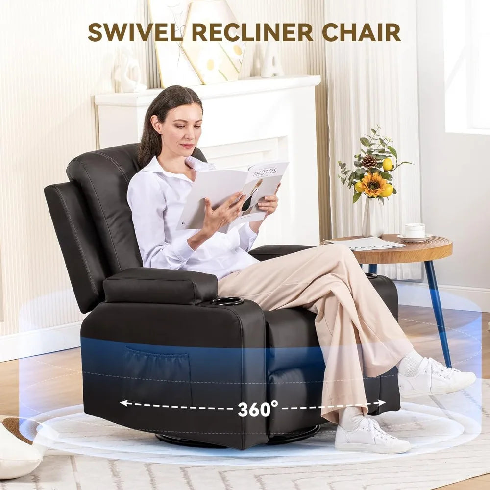 Adult Swivel Rocker Recliner With Massage Heat And Cup Holder