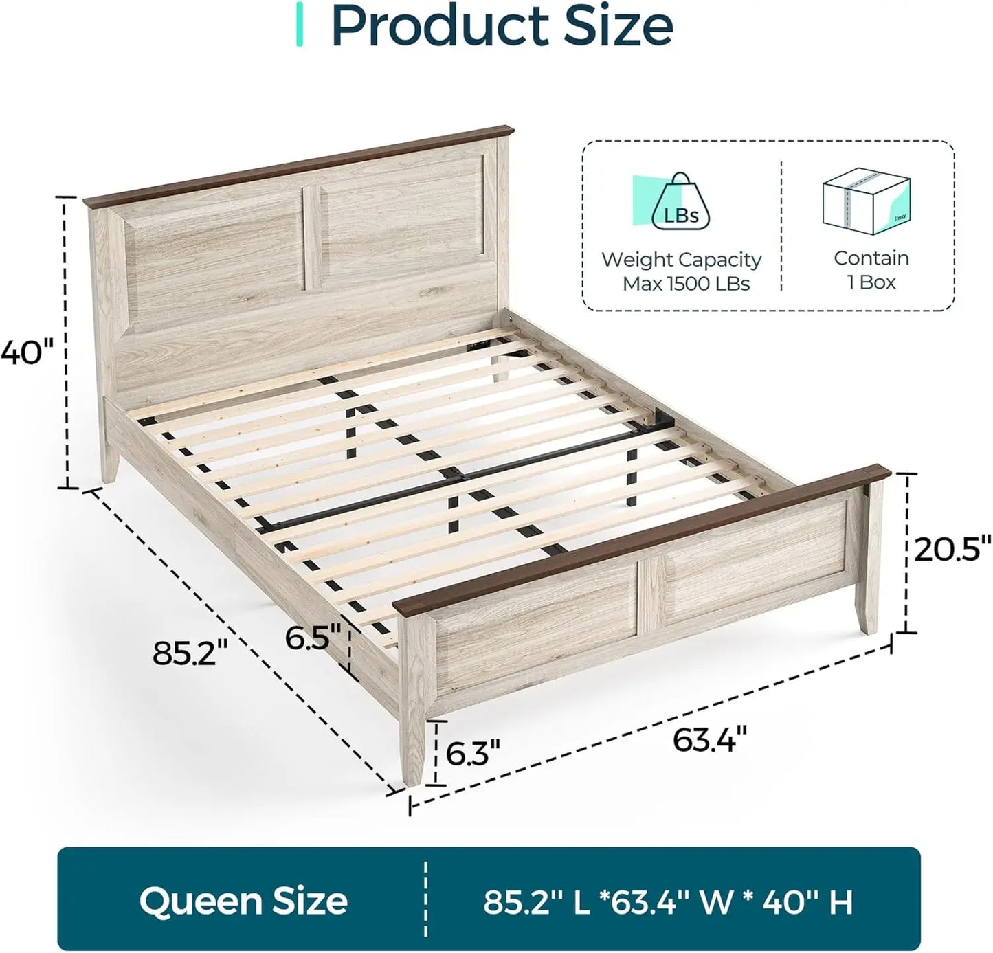 Hignconcerned Farmhouse Wooden Bed Frame With Solid Slats
